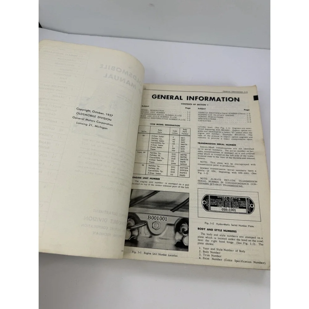 1958 Oldsmobile Factory Shop Service Repair Manual 88 Super 88 98 , OEM